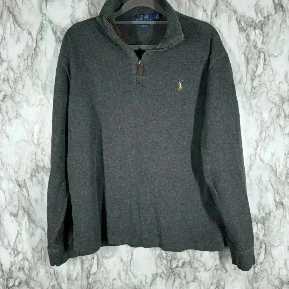Polo Ralph Lauren Mens 1/4 Zip Mock Neck Long Sleeve Estate Rib Grey M